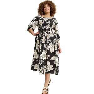 NWT Torrid Challis Puff Sleeve Black Floral Midi Dress - Size 3X